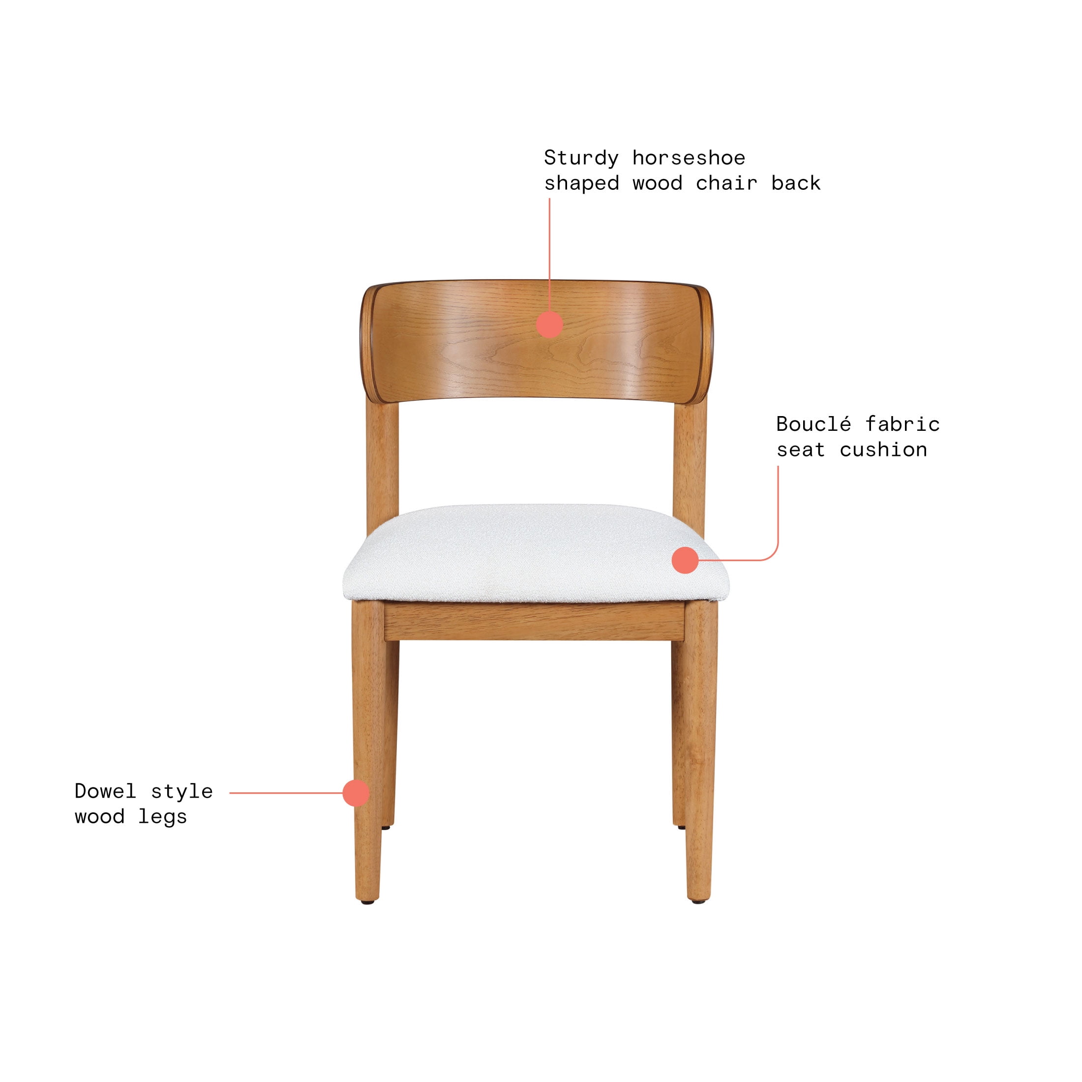 Beautiful Drew Dining Room Chair by Drew Barrymore, Warm Honey Finish, 2 Pack