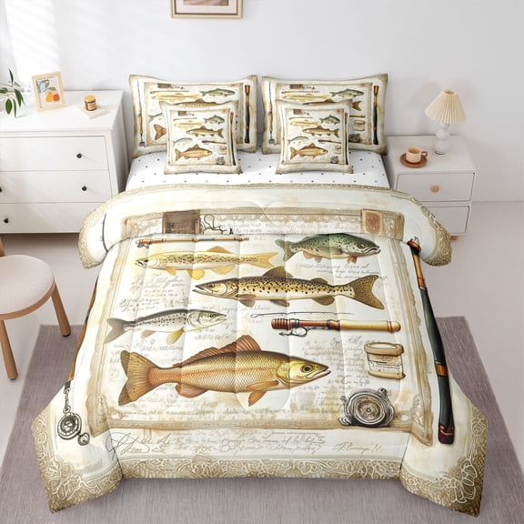 Castle Fairy Fishing Hunting Twin Bedding Sets,Big Bass Fish Bedding Comforter Set
