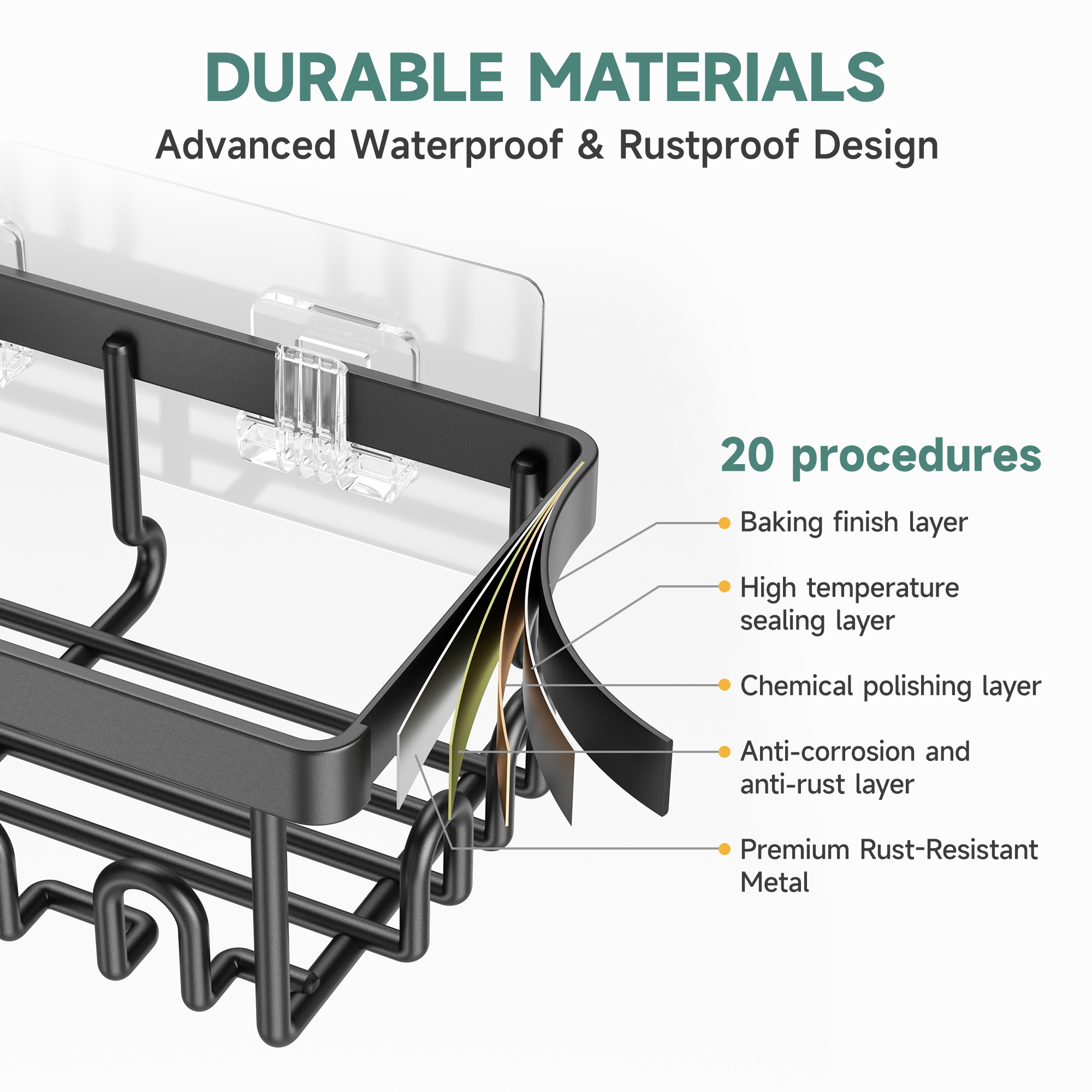 Ophanie 6-Piece Adhesive Shower Caddy Set, Black photo 5