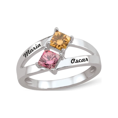 Personalized Engravable Couple's Birthstone Ring in Sterling Silver by Jewlster