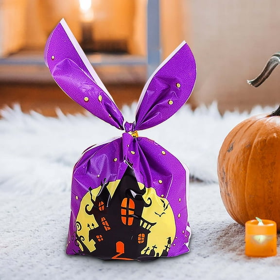 Gallickan Halloween Treat Bags, 50pcs Halloween Candy Bags with Tie, Halloween Goodie Bags Party Bags For Kids Party Supplies Decoration, Purple