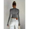 thumbnail image 5 of Women Basic Long Sleeve T Shirt Crew Neck Slim Fitted Crop Top Solid Y2k Going Out Tight Tees Tops with Thumb Holes, 5 of 6