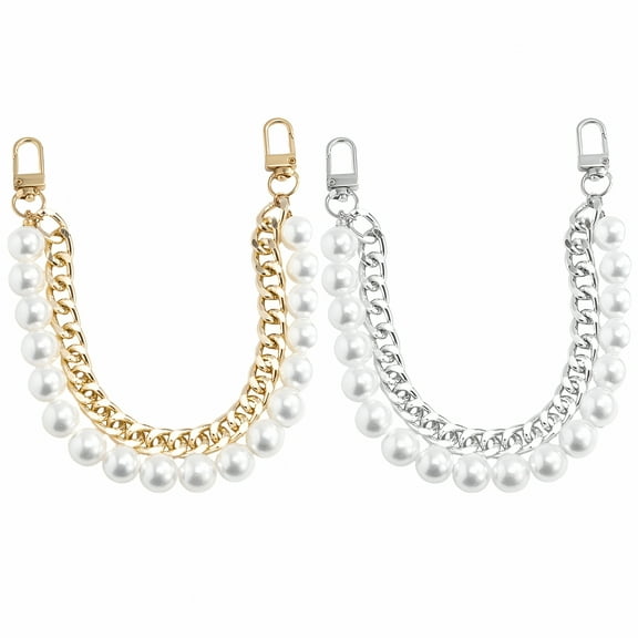 DESIGNICE 2 Pcs Pearl Chain Silver Purse Detachable Handbag Charms for Handbags Extended Belt DIY Accessory