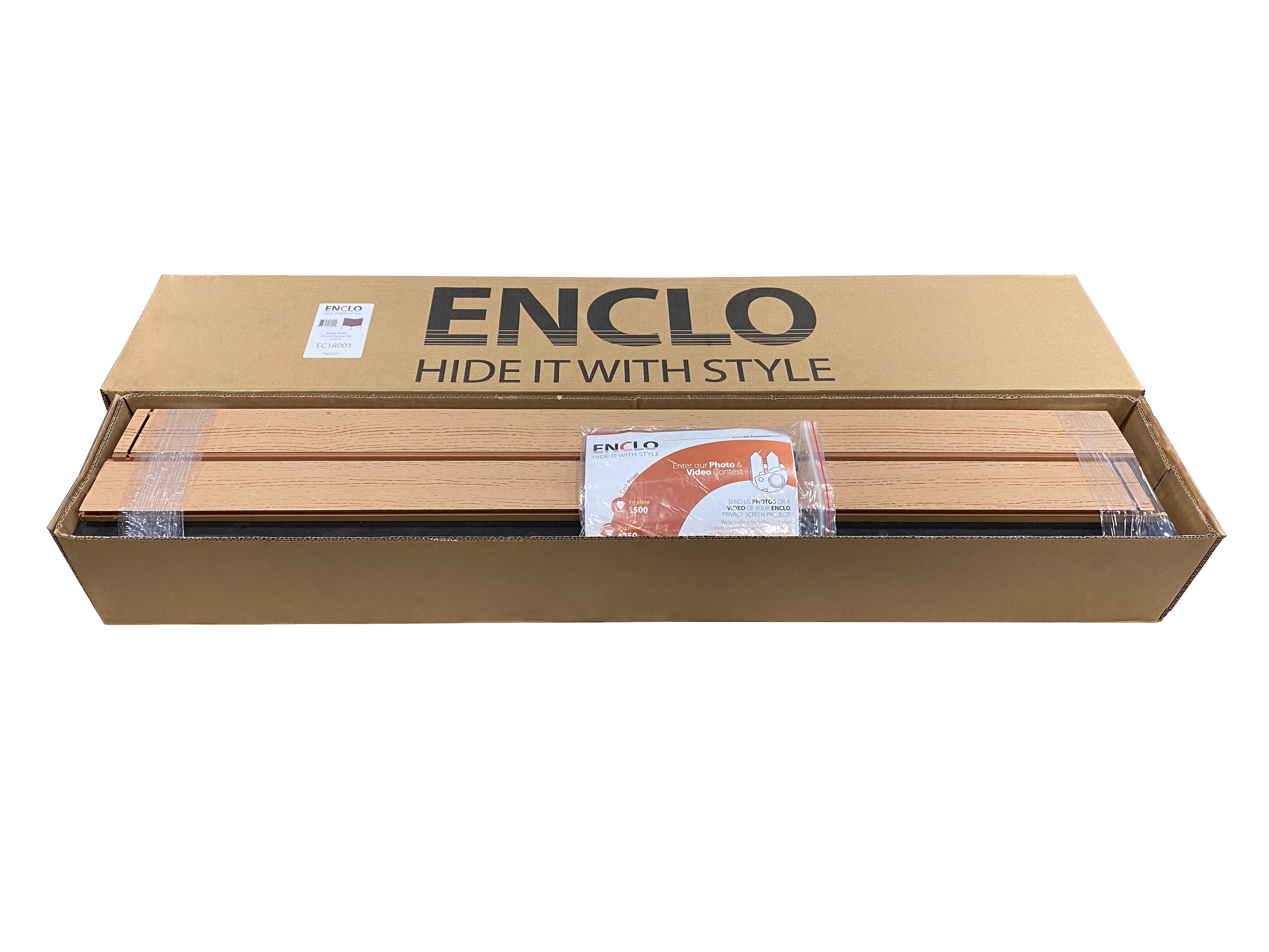 Enclo Lincoln Cedar Color Outdoor No Dig WoodTek Vinyl Privacy Screen Enclosure for Garbage Bins and Air Conditioners (42in x 42in - 2 panels)