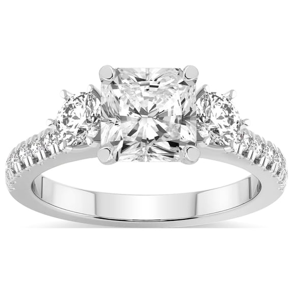 3 Carat IGI Certified Radiant Shape Lab Grown Diamond Engagement Ring | 14K White Gold | Tiara Three Stone Lab Diamond Ring | FG-VS1-VS2 Quality Friendly Diamonds