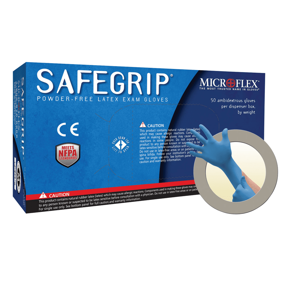Microflex Safegrip SG375 Latex Gloves Disposable, Extended Cuff