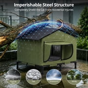 Heated Cat House Outdoor, DOMIPET Waterproof Large Insulated Winter Cat Shelter with Heating Pad for Multiple Cats Small Animals, Elevated Base, Escape Door & Roof Window