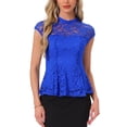 thumbnail image 1 of INSPIRAR CHIC Blusa sin mangas de encaje floral de ganchillo con cuello redondo y peplum para mujer XL Azul Real, 1 of 6