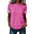 thumbnail image 4 of Maplenight Cotton Linen T Shirts for Women Color Block Crew Neck Short Sleeve Tees Casual Weekend Lightweight Shirts, 4 of 5