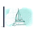 thumbnail image 1 of Delaware - Sailboat - Teal - Coastal Icon - Lantern Press Artwork (18x12 Gallery Wrapped Stretched Canvas), 1 of 1