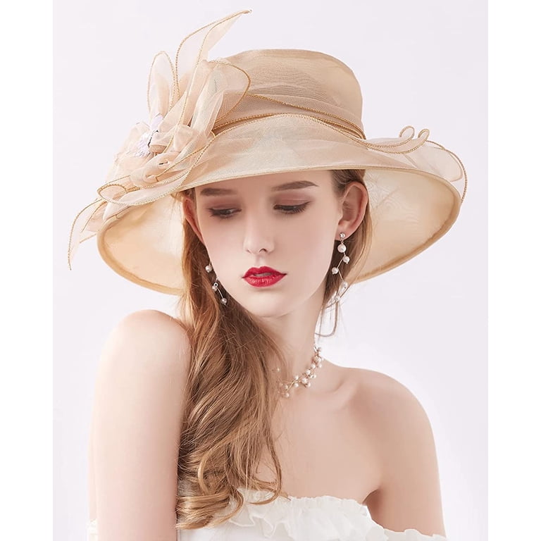 Straw Fedora Wide Brim Hat Adjustable Fascinator for Weddings Derby Church CAIXIA Fascinator Hat Women Large Lady Headwear Tea Party  main image 3