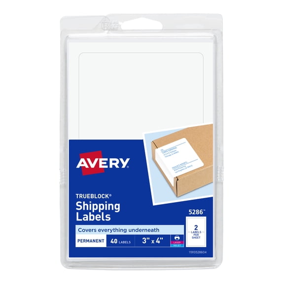 Avery Shipping Labels, Permanent Adhesive, 3" x 4", 40 Labels (5286)