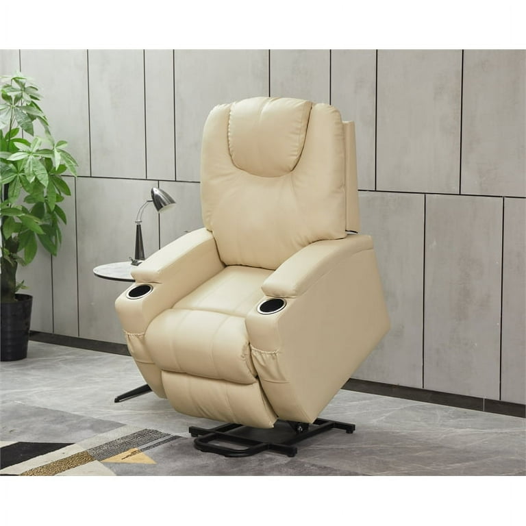 Beige leather recliner on sale chair