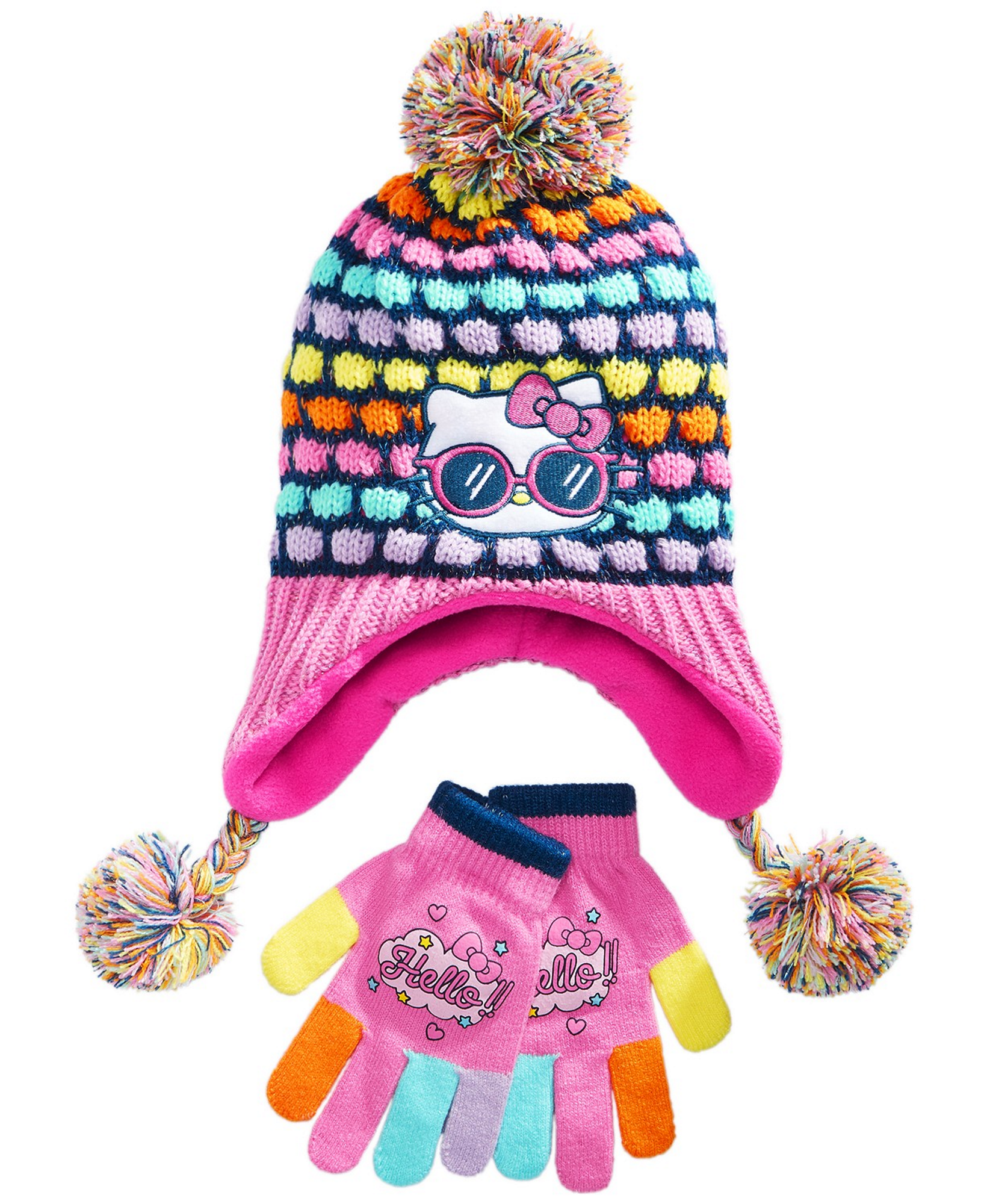 New Child's Knit Hat/Gloves Set Hot Pink BIG EYES KITTY CAT FACE Choose ONE 
