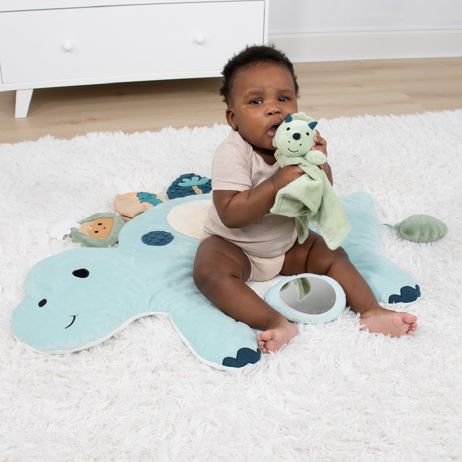 The Peanutshell Tummy Time Baby Play Mat & Lovey Security Blanket Set for Babies, Dinosaur