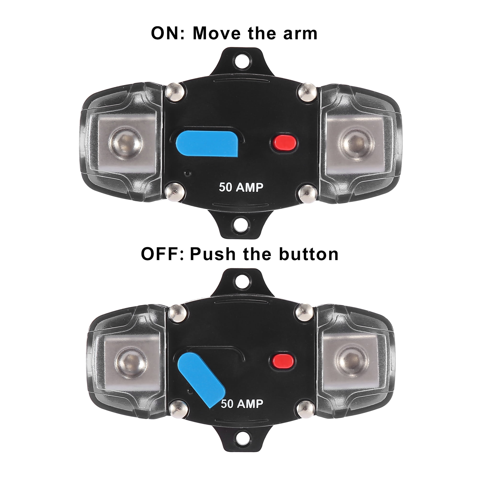 Unique Bargains DC 12-24V 50 Amp Circuit Breaker Audio Inline Fuse Holder Protector for Car Truck Boat RV