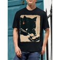 thumbnail image 1 of Camiseta de gato kawaii comiendo sushi, 100 % algodón, cuello redondo, manga corta, informal, estampado geométrico, para todas las estaciones, corte regular, tejido de punto de 220 g/m² - Divertido es, 1 of 6