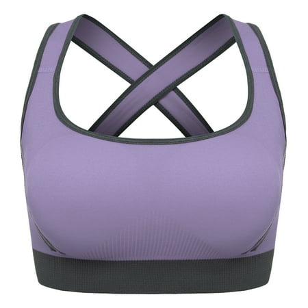 Womens Padded Sports Bra Cross Back Bra Workout Bra Seamless Comfortable Yoga Bra  Purple  M