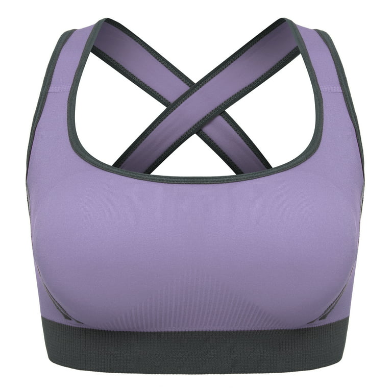 Womens Padded Sports Bra Cross Back Bra Workout Bra Seamless Comfortable  Yoga Bra, Purple, S
