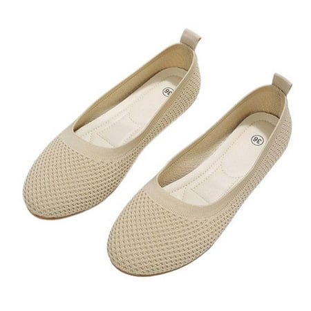 hopeusnice Clearance Women s Knitted Flats Breathable Comfortable Shoes Lightweight Slip On Flat Ballerina Shoes Mesh Walking Flats Soft Sole Indoor Outdoor Walking Shoes Beige 37