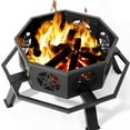 thumbnail image 2 of Fire Pit for Outside, 35" Outdoor Wood Burning Firepit with Fire Poker, Outer Ring, Patio Fireplace Octagon Metal Stove for Camping, Outdoor Heating, Bonfire and Picnic, BBQ Fire Pit, Black, 2 of 11