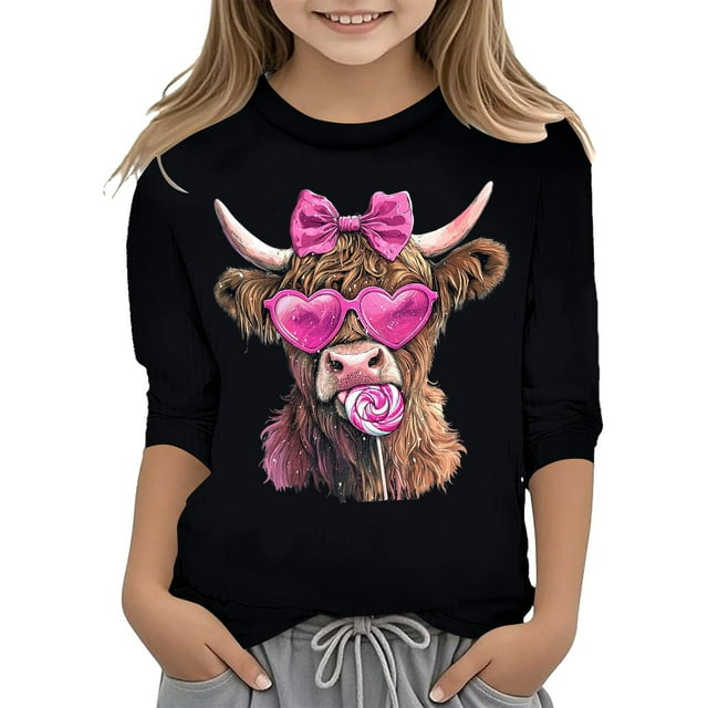 T-shirt de Mode pour Filles à Manches Raccourcies pour la Saint-Valentin. Noir 120/5 A-6 A