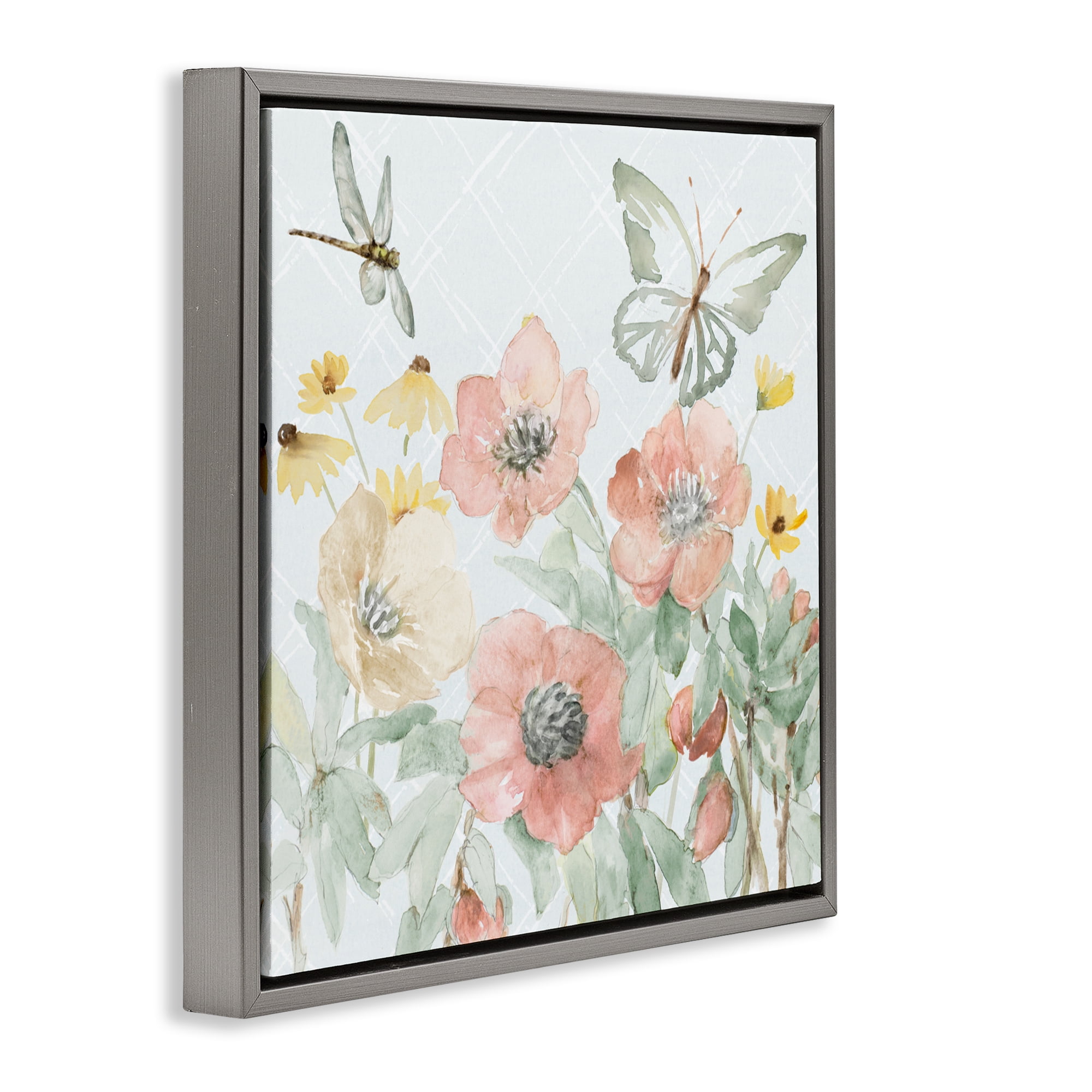 Stupell Industries Garden Joy Butterflies Gray Framed Floater Canvas Wall Art, design by Lanie Loreth