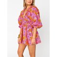 thumbnail image 6 of Argulvti Women's Short Boho Jumpsuit Long Sleeve Deep V Neck Stripe/Floral Print Playsuit, 6 of 8