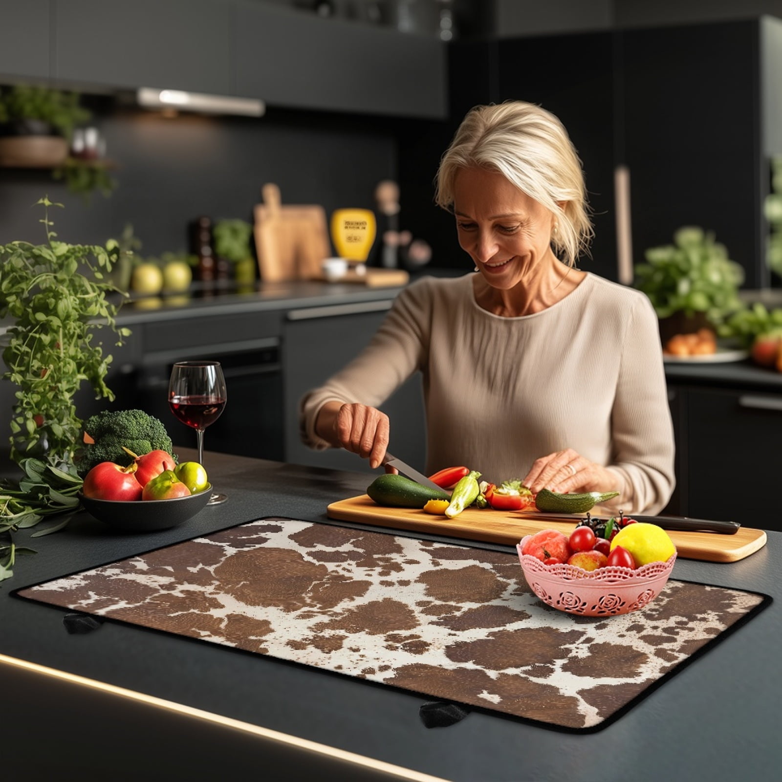 Renewold Stove Top Cover Ceramic Glass Stove Mat Oil-proof Flat Top Oven Cover Multipurpose Heat Resistant Mat for Stove/Counter/Washer Dryer Top, Brown Cow Print