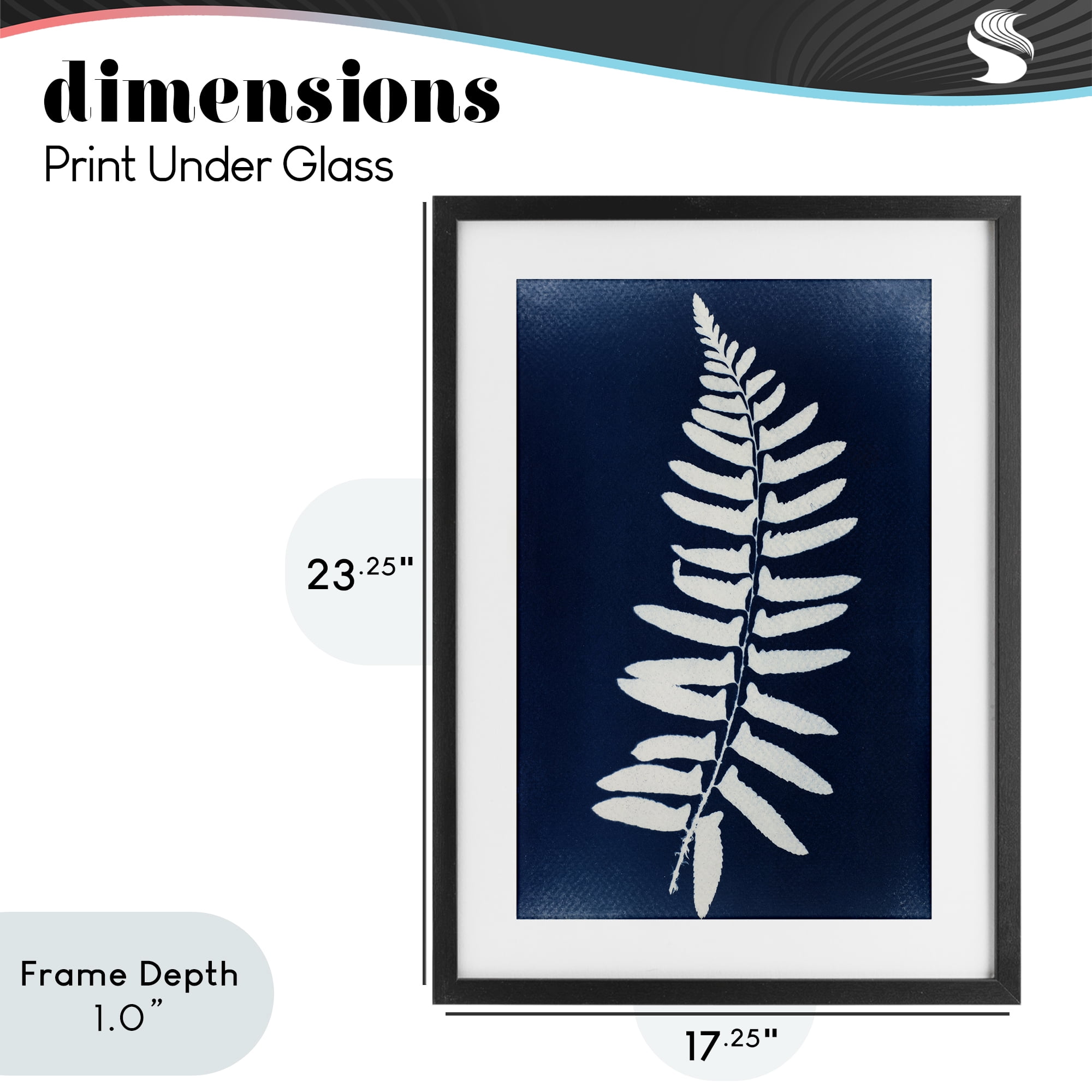 Stupell Industries Fern Leaf on Indigo Black Framed Print Under Glass, design by Lynn Byrd