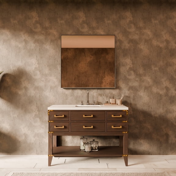 Norwalk 48 in W x 22 in D Brown Oak Single Bath Vanity, White Quartz Top, and Faucet Set