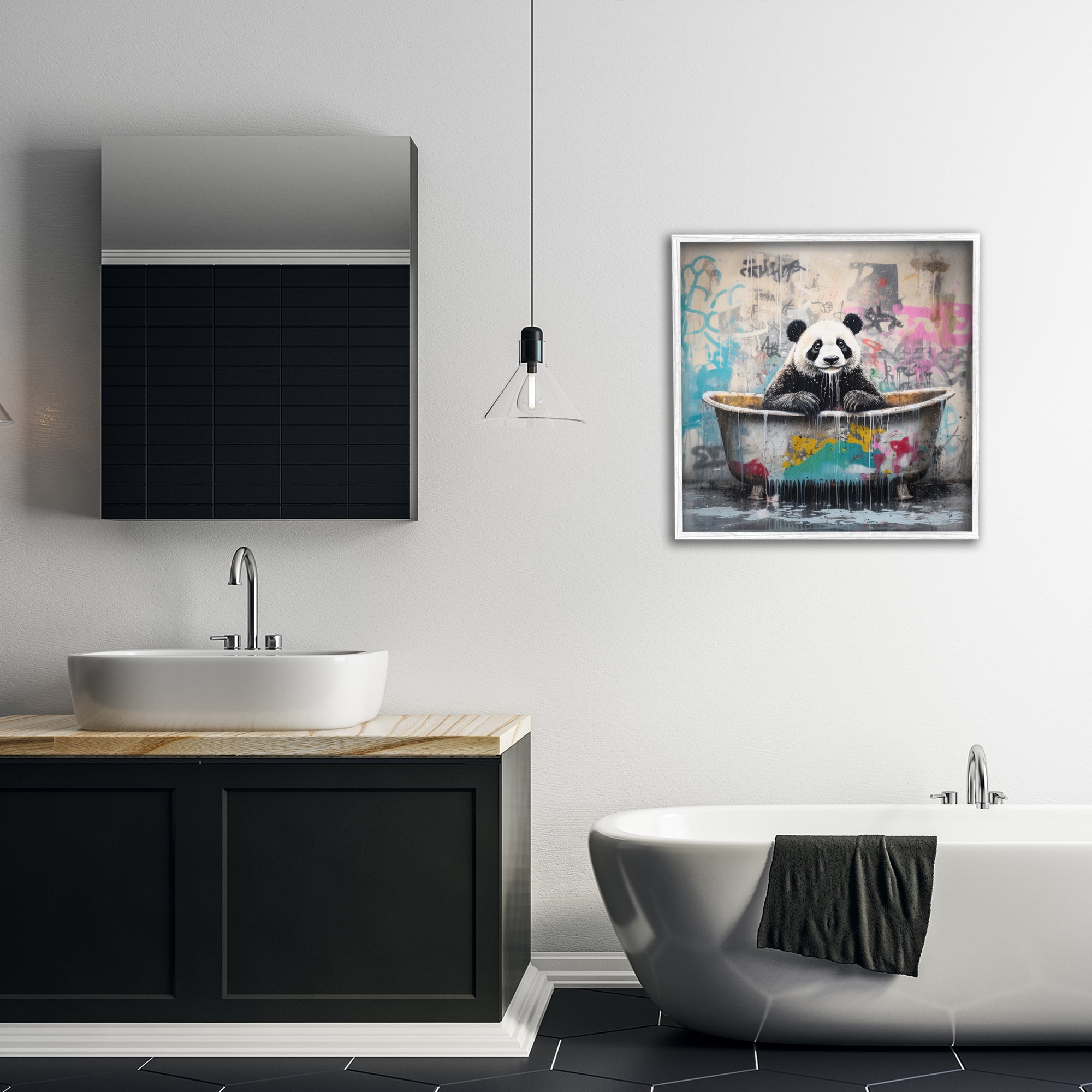 Stupell Industries Graffiti Bathing Panda Typography Painting White Framed Art Print Wall Art, 24 x 24