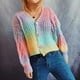 thumbnail image 2 of Moda mujer Casual cuello en V manga larga otoño suéter cárdigan blusa botón Pullver Tops Pompotops  hdfakjf11695, 2 of 7