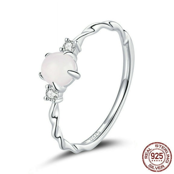 Sterling Silver Ring for Women with Moonstone Elegant European Lightweight Thin Band S925 Silver Ring Simple Band Ring