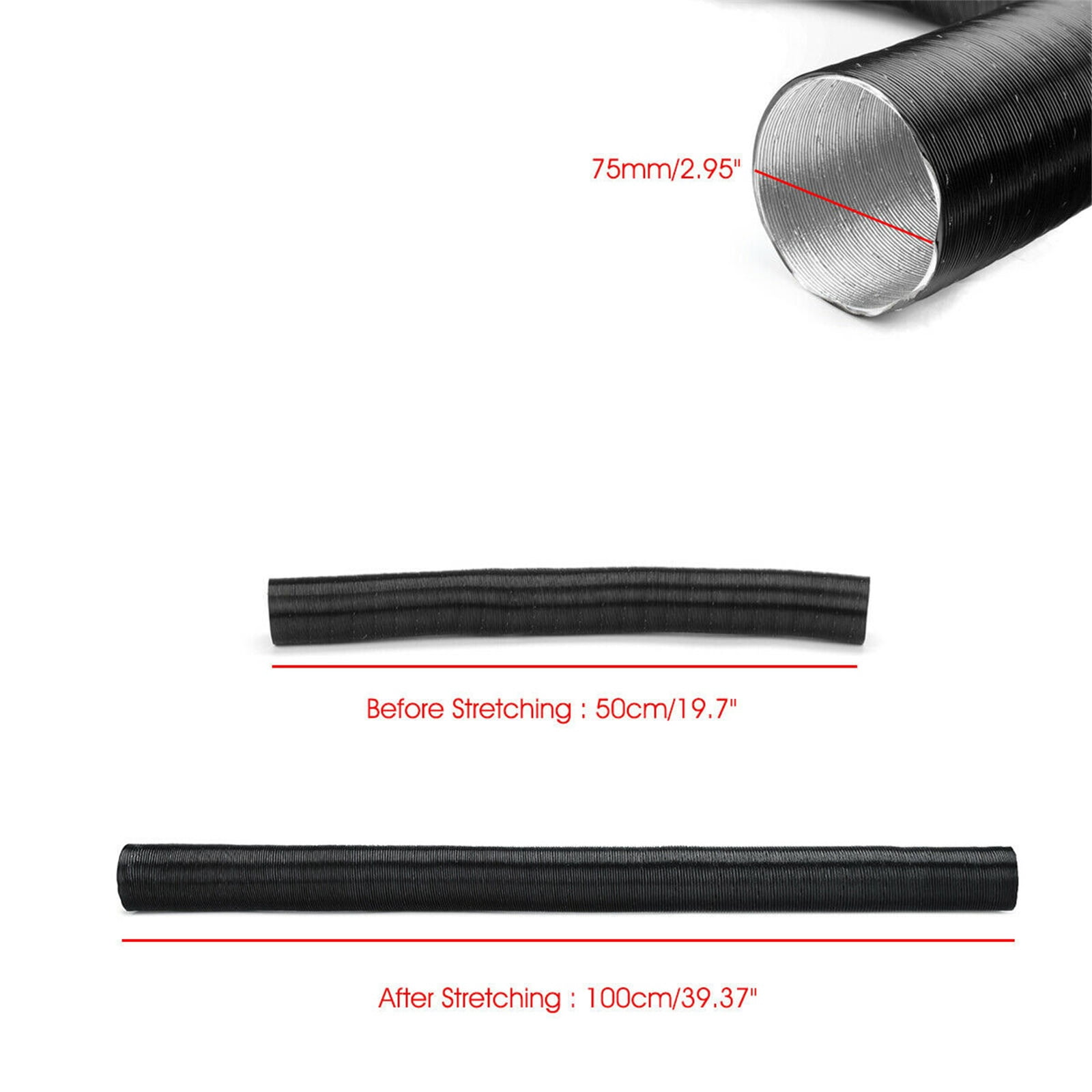 75mm Diesel Parking Heater Warm Air Vent Kit with 2 Flexible Duct Hoses T Shape Connector 2 Square Air Outlets and 4 Clamps