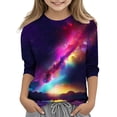 thumbnail image 1 of Niños de Moda Lindo Juguetón Impresión 3/4 Manga Cuello Redondo Tops para Tweens, Suave Camisa de Poliéster Transpirable para la Escuela Y el Juego, 1 of 8