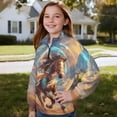 thumbnail image 3 of Uorisanigo Girls' 1/4 Zipper Sweatshirts Oversized Tribal Western Horse Long Sleeve Pullover Top Fall Spring Outfits Clothes Quarter Zip Pullover Jacket Athletic Shirts Outerwear, 3 of 6