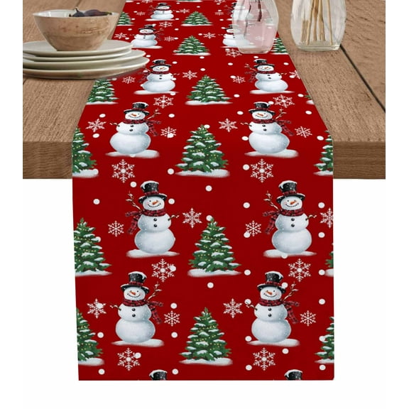 Table Runners 48 Inches Long Dress Scarves, Red Christmas Snowman Farmhouse Kitchen/Dining Table Runner, Short Coffee Tablerunners, Winter Snowflakes Xmas Tree Forest 13x48 Inch