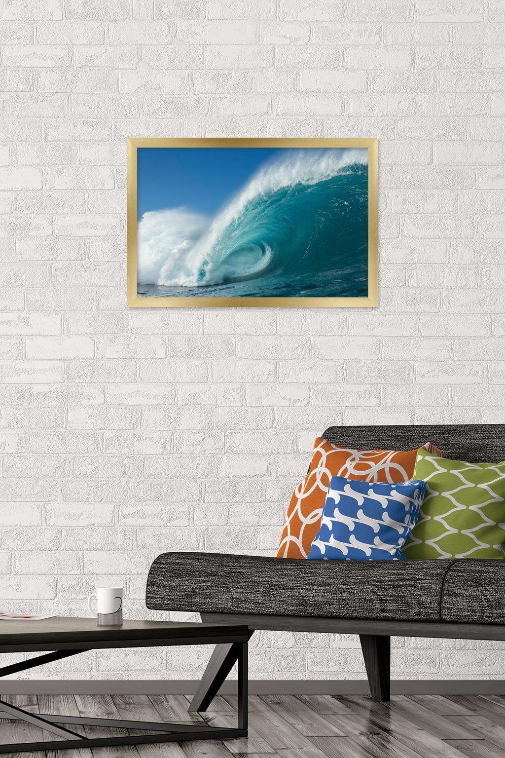 Surfing - Rolling Wave Wall Poster, 14.725" x 22.375", Framed