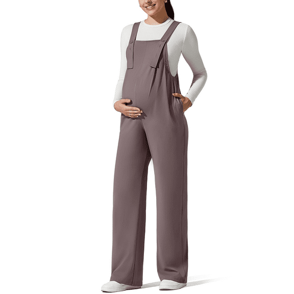 G4Free ShiftReady Maternity Jumpsuit Adjustable Strap Overalls Pregnancy Wide Leg Pants with Pockets