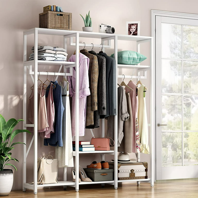 Freestanding Closet Organizer with Shelves and Double Hanging