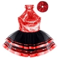 thumbnail image 4 of Jizyo Robe Tutu à Sequins pour Filles Jupe Scintillante Justaucorps Tenue de Danse Jazz Hip Hop Rouge 4, 4 of 6