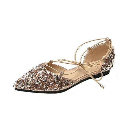 YYYTop Shoes for Women  Non Slip Work Shoes Women Women Luxury Rhinestone Flats Lace Up Flat Shoes Summer Sandals for Women 2024 On Clearance