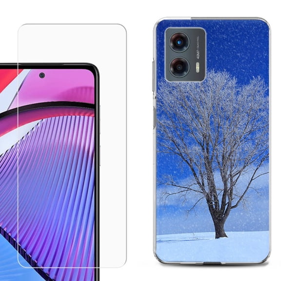 OneToughShield ® Compatible with Motorola Moto G 5G 2023, Shockproof Phone Case, with Tempered Glass Screen Protector - Snowing Tree