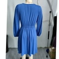 thumbnail image 3 of Vestido con cuello en V para mujer, manga larga, ribete de botones, cintura elástica, vestido informal para uso diario, azul grisáceo M, 3 of 3