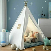 BSHAPPLUS Teepee Tent for Kids, Natural Cotton Canvas Teepee Play Tent Beige White, Toys for Girls/Boys Indoor & Outdoor Playing