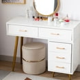 thumbnail image 2 of Duhome Round Ottoman Footstools Velvet with Gold Circle Khaki 1 Pcs, 2 of 7