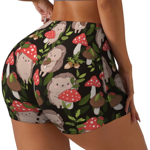 Fotbe Edgehog and Mushrooms Shorts Sin Costuras – Shorts Deportivos de Cintura Alta para Mujer, Elásticos para Gimnasio, Yoga, Running o Ciclismo-Small