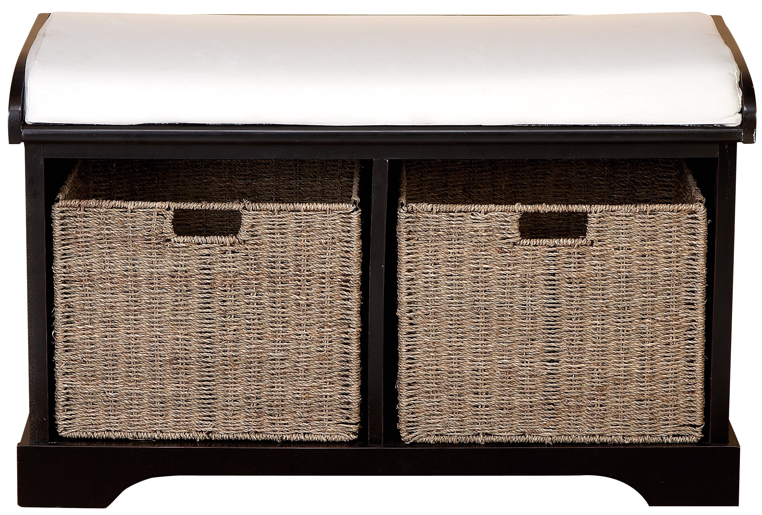 Wooden Bench Cushion 2 Baskets Living Family Accent Furniture Decor