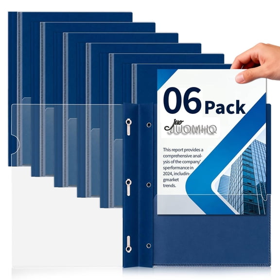 6-Pack Clear-Front Report Covers for Letter-Size Documents, Report Covers with 3-Prong Fasteners, Clear-Front Plastic Presentation Folders